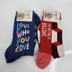 Blue Q Crew Socks Women 5-10 Funny Novelty Love Who You This Meeting Is Bullshit